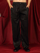 Luxe Men's Velvet Fabric Zari Embroidered with Beads & Sequin Work Kurta with Trouser Set - Black