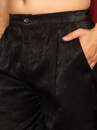 Luxe Men's Velvet Fabric Zari Embroidered with Beads & Sequin Work Kurta with Trouser Set - Black