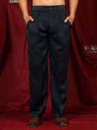 Luxe Men's Velvet Fabric Zari Embroidered with Beads & Sequin Work Kurta with Trouser Set - Teal Blue
