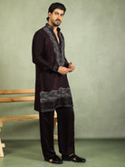 Luxe Men's Velvet Fabric Zari Embroidered with Beads & Sequin Work Kurta with Trouser Set - Wine