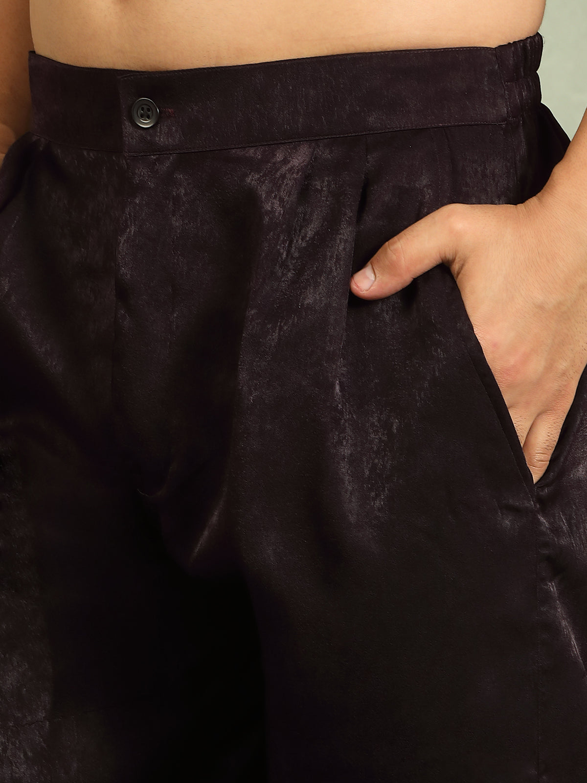 Luxe Men's Velvet Fabric Zari Embroidered with Beads & Sequin Work Kurta with Trouser Set - Wine