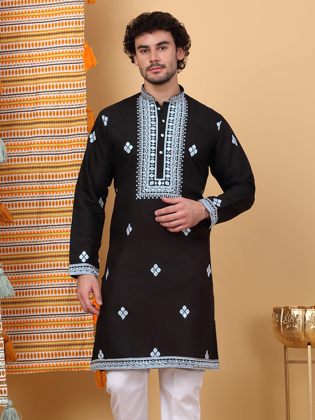 Cotton Silk Yoke Design Embroidered Sequin Cream Kurta