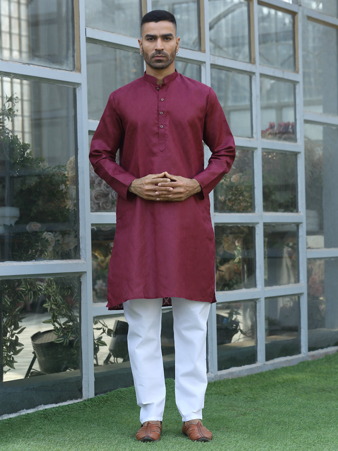 Cotton blend Woven self Desing Kurta Pyjama Set