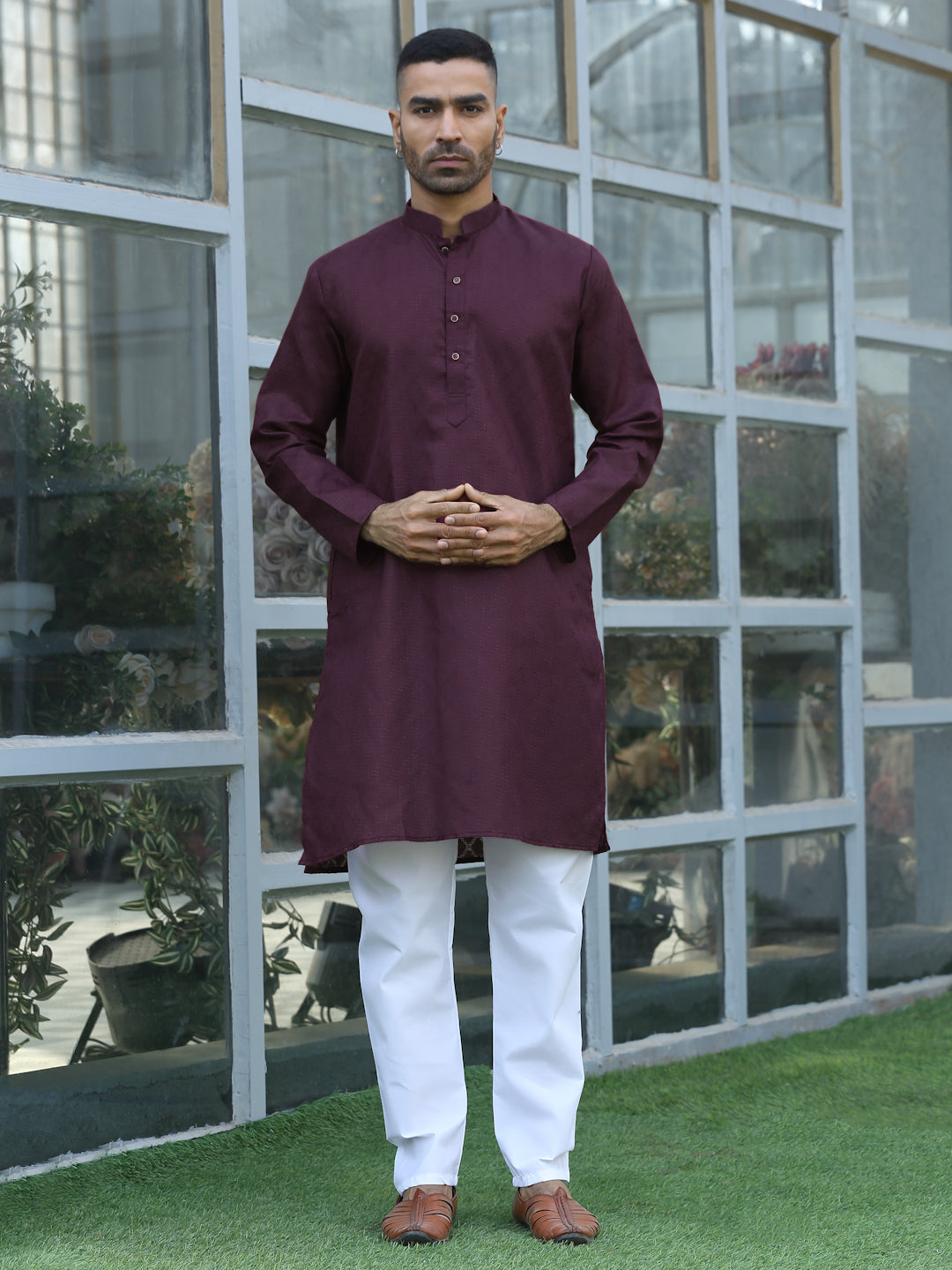 Cotton blend Woven self Desing Kurta Pyjama Set