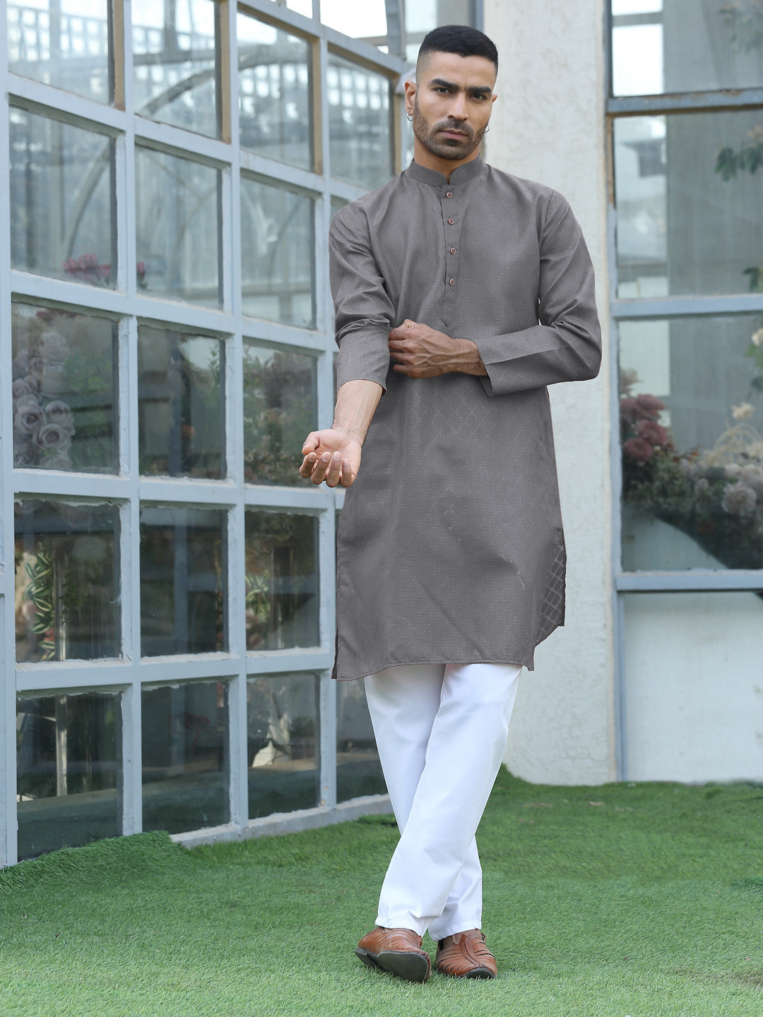 Cotton blend Woven self Desing Kurta Pyjama Set