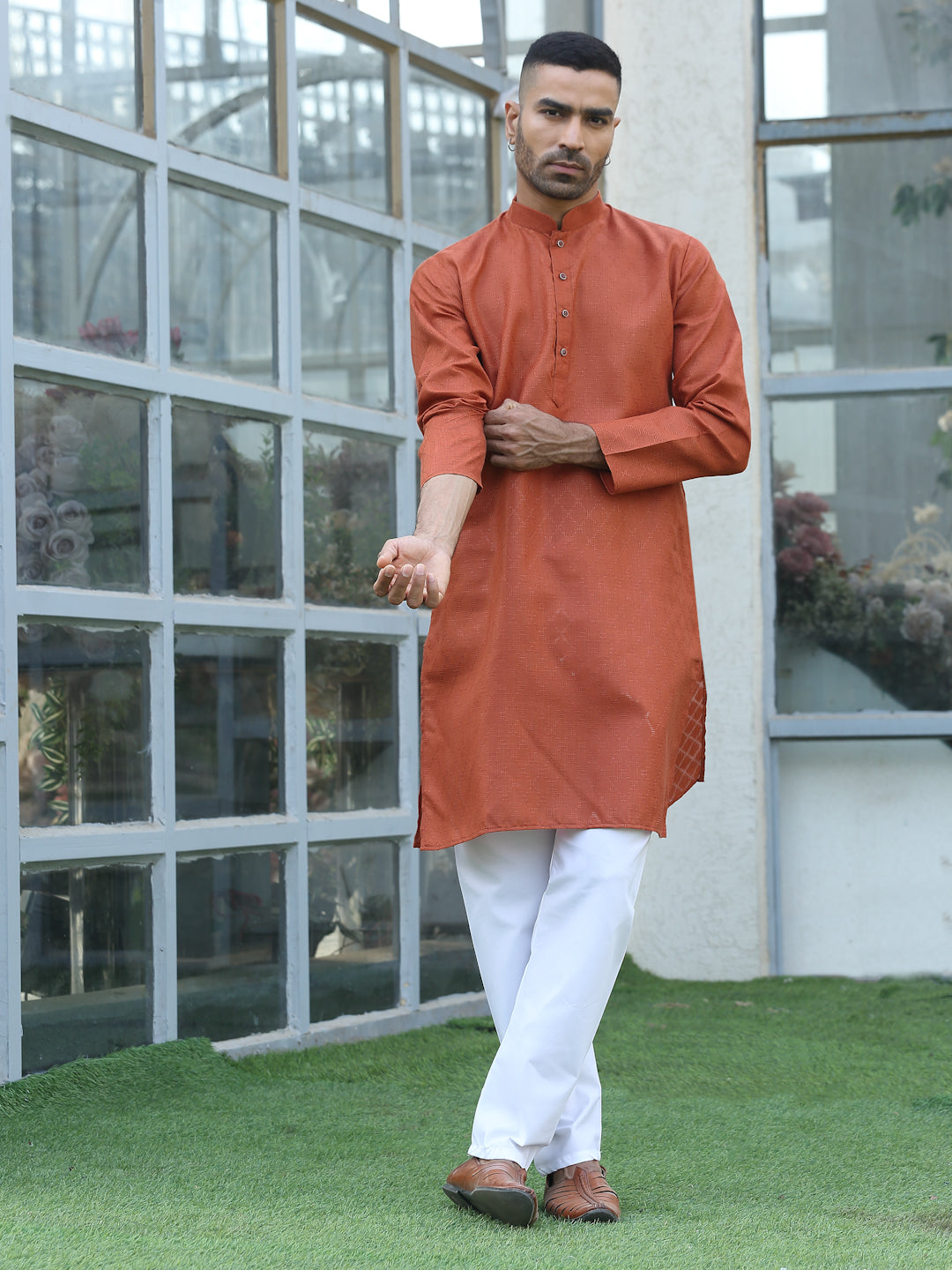 Cotton blend Woven self Desing Kurta Pyjama Set