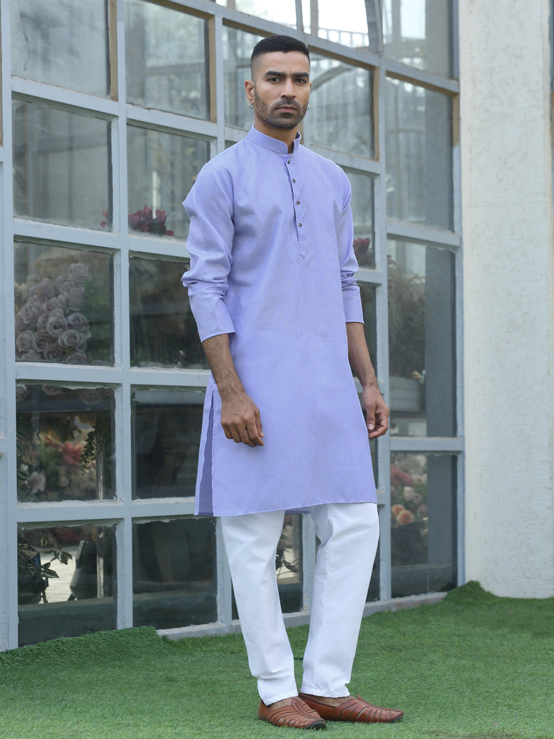Cotton blend Woven self Desing Kurta Pyjama Set