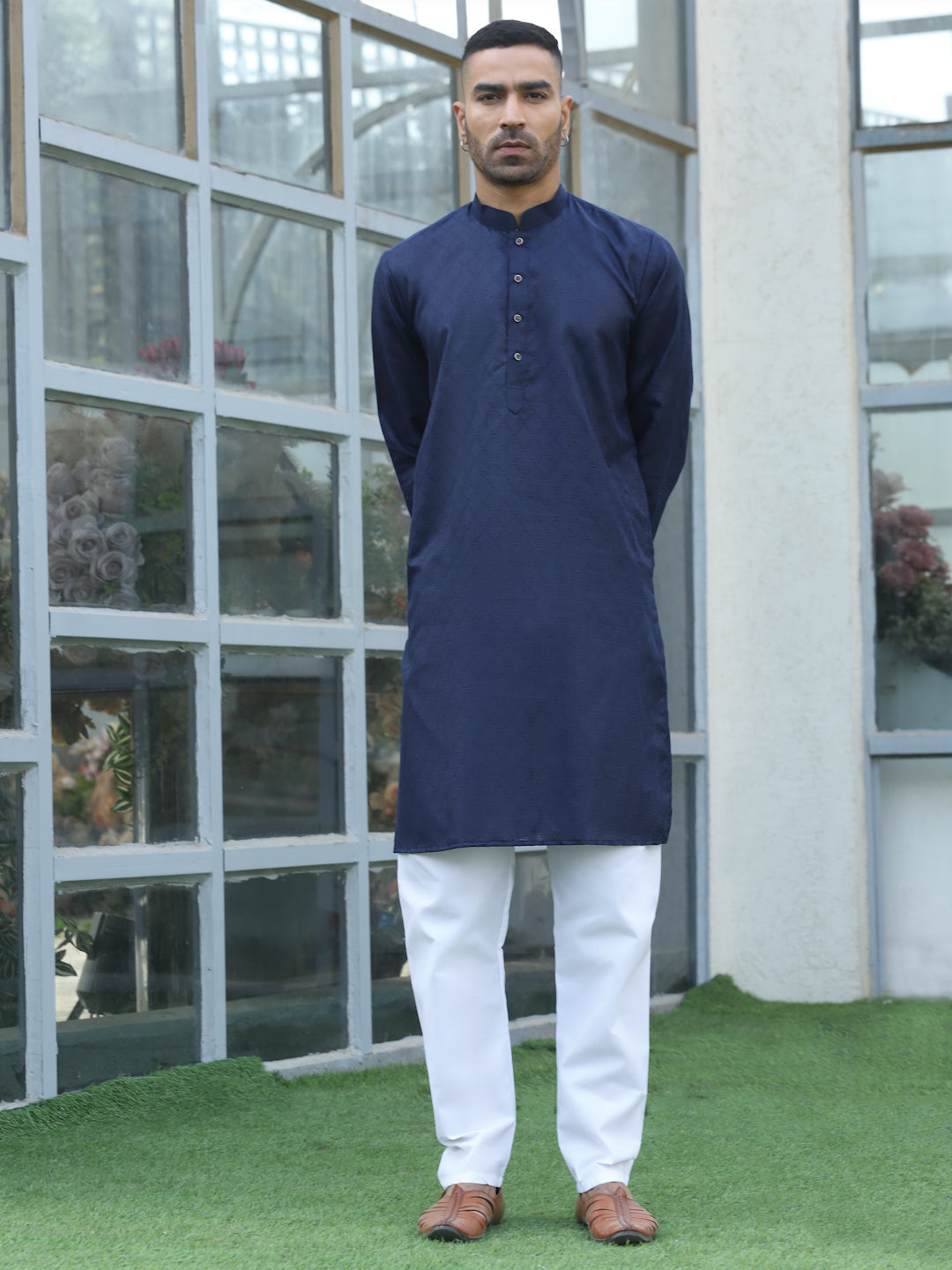 Cotton blend Woven self Desing Kurta Pyjama Set