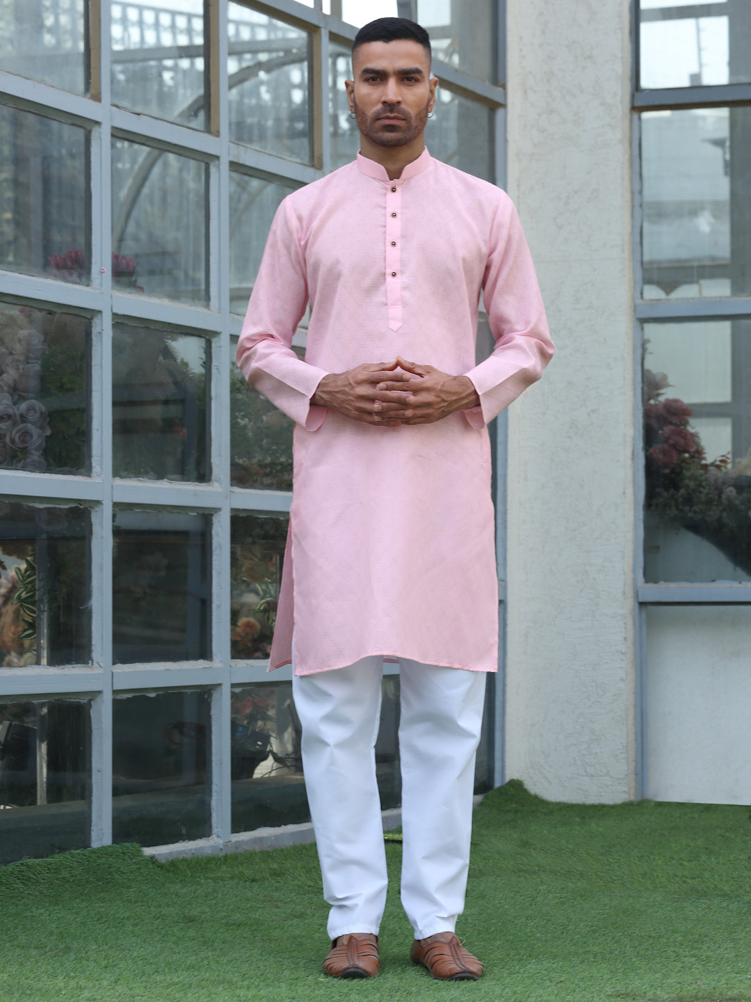Cotton blend Woven self Desing Kurta Pyjama Set