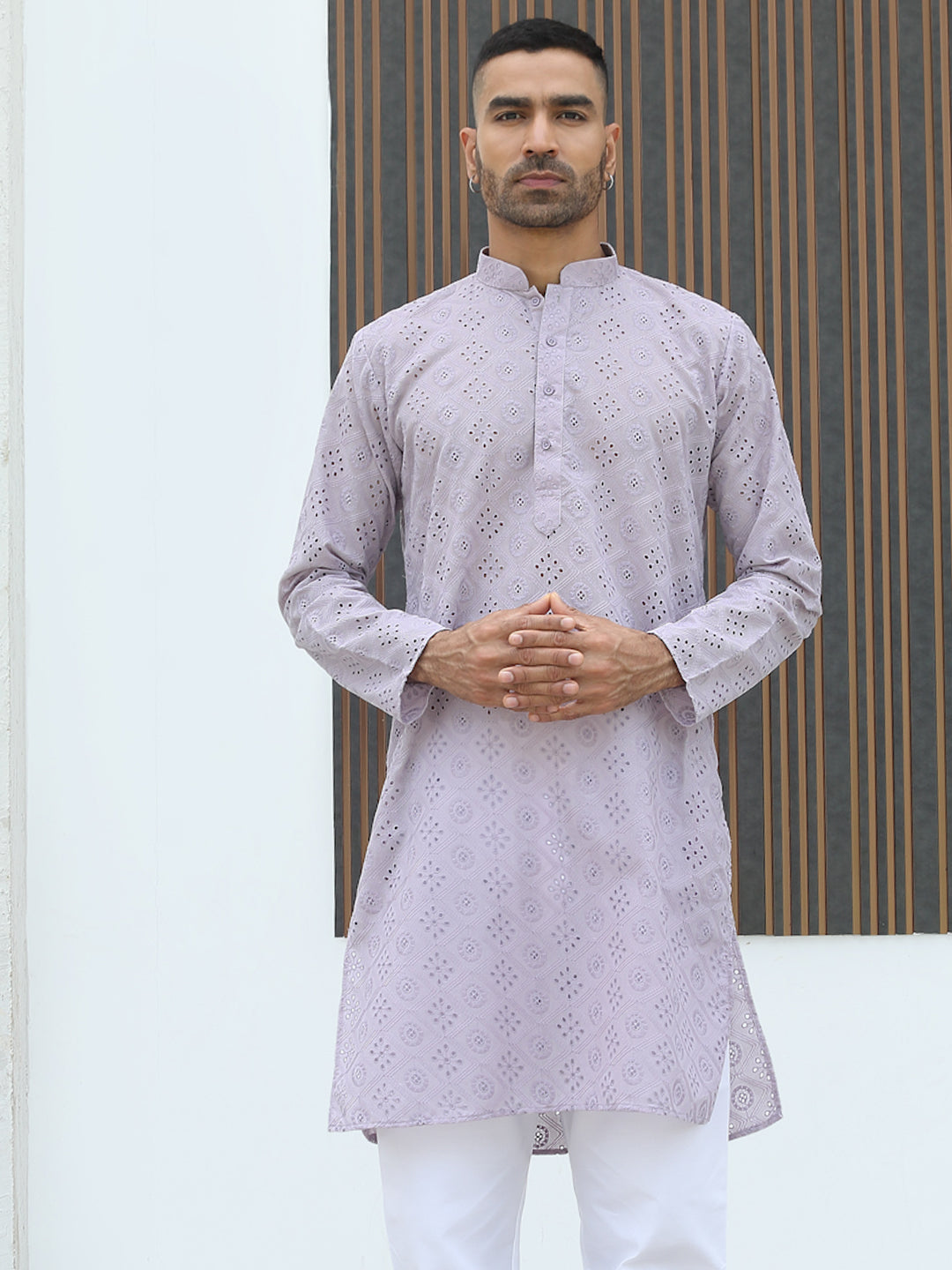 Cotton Blend Chikankari Self Design Embroidered Kurta