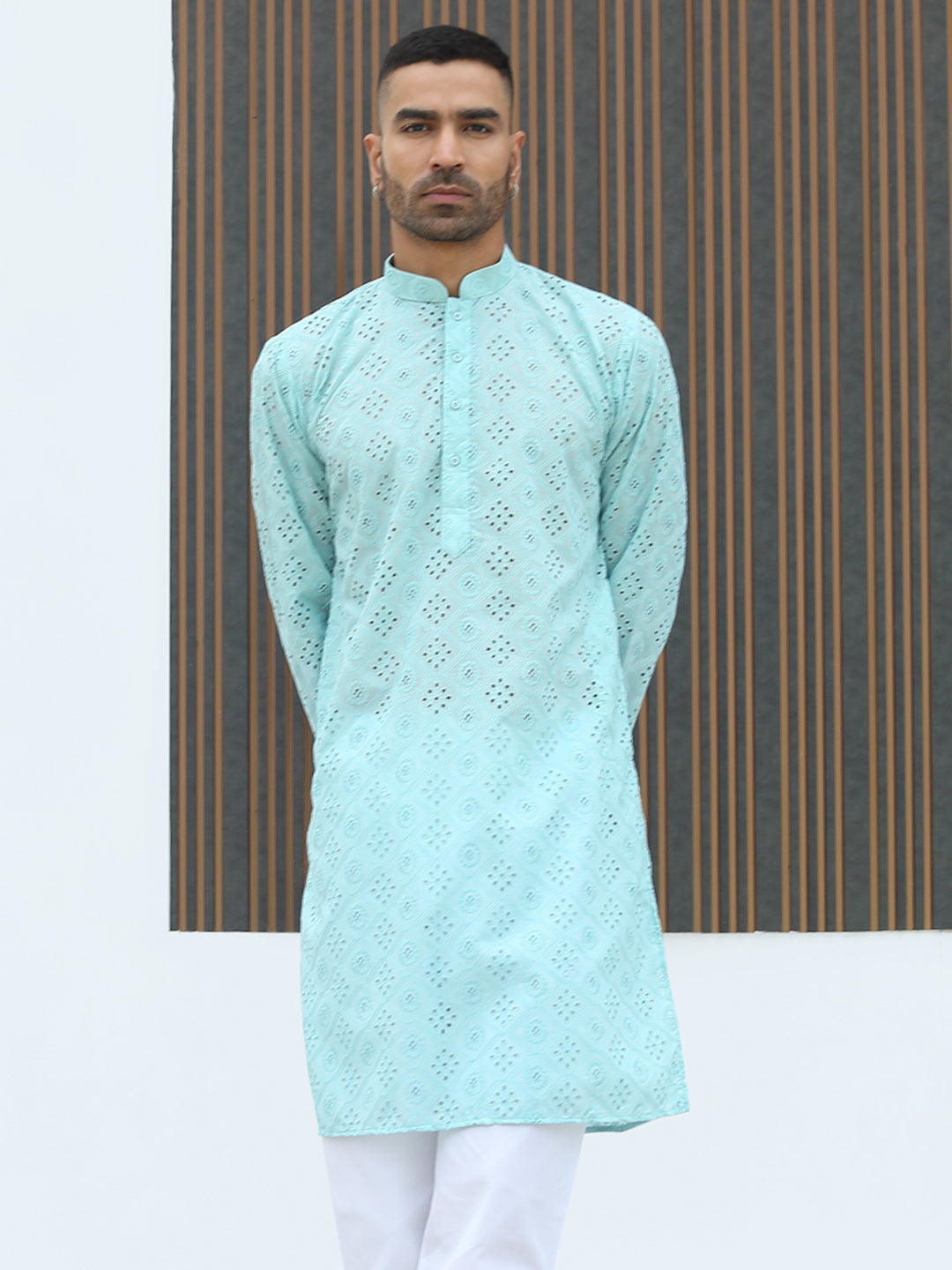 Cotton Blend Chikankari Self Design Embroidered Kurta