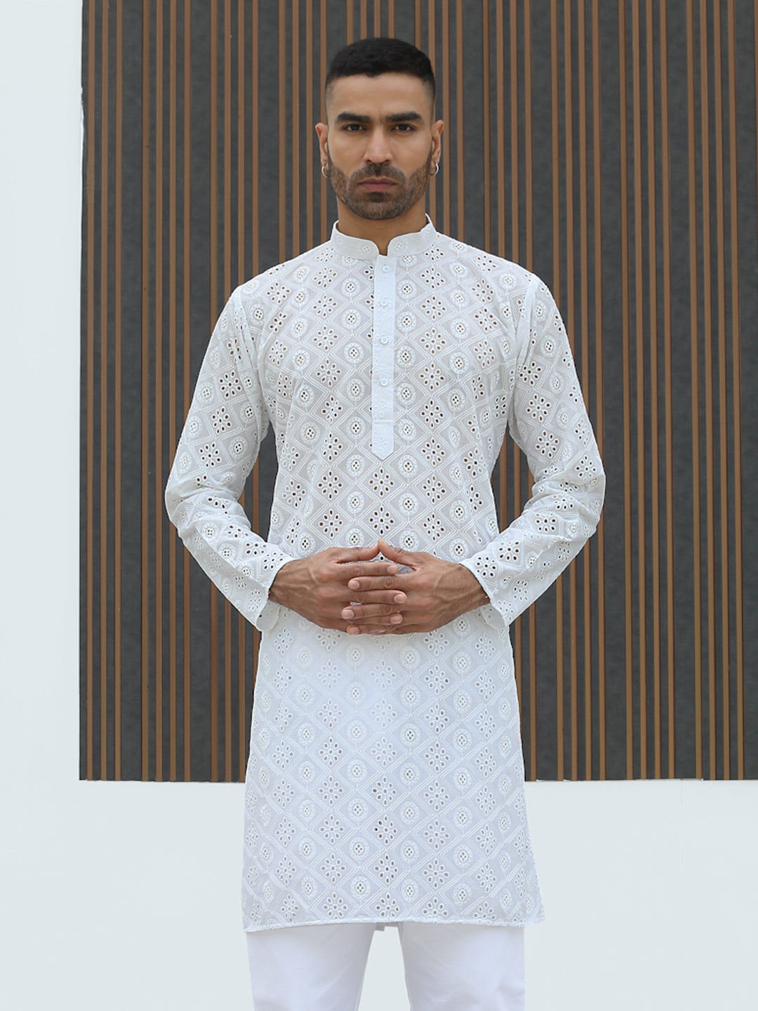 Cotton Blend Chikankari Self Design Embroidered Kurta
