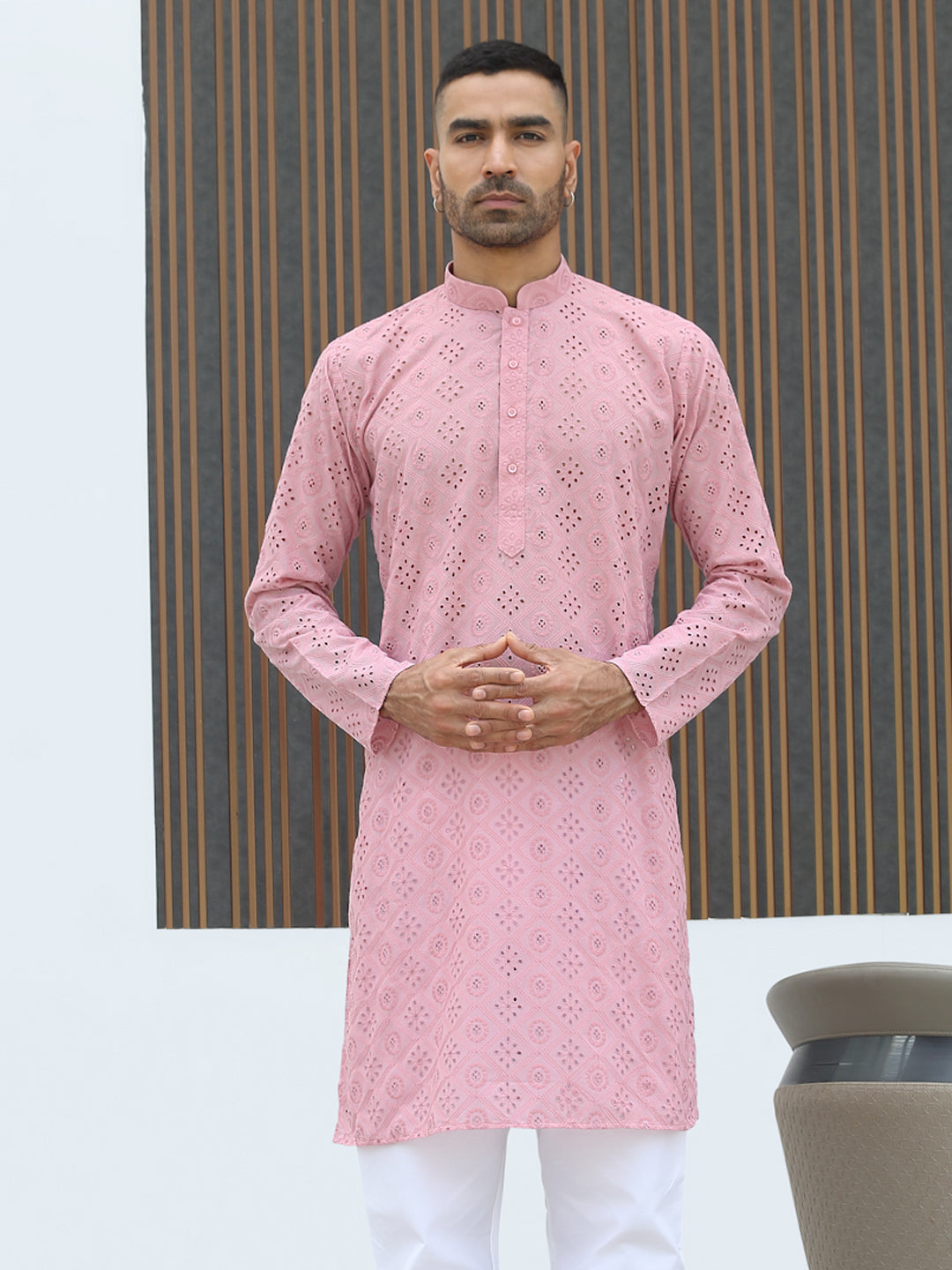 Cotton Blend Chikankari Self Design Embroidered Kurta