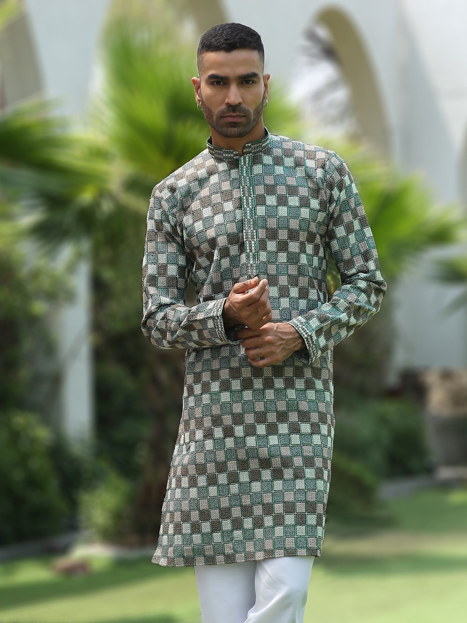 Cotton Rayon Embroidered Chikankari Sequinned Kurta