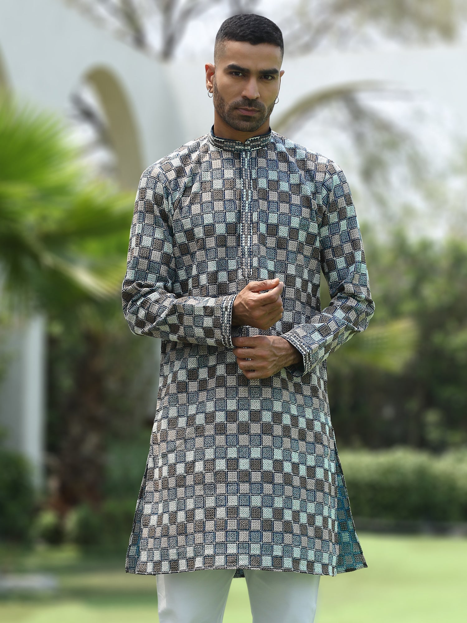 Cotton Rayon Embroidered Chikankari Sequinned Kurta