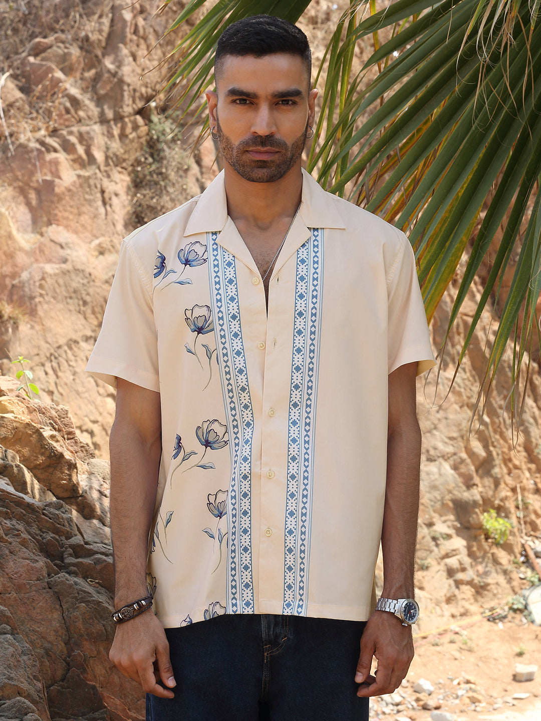 Men's Viscose Rayon cuban Collar floral printed Casual Shirt