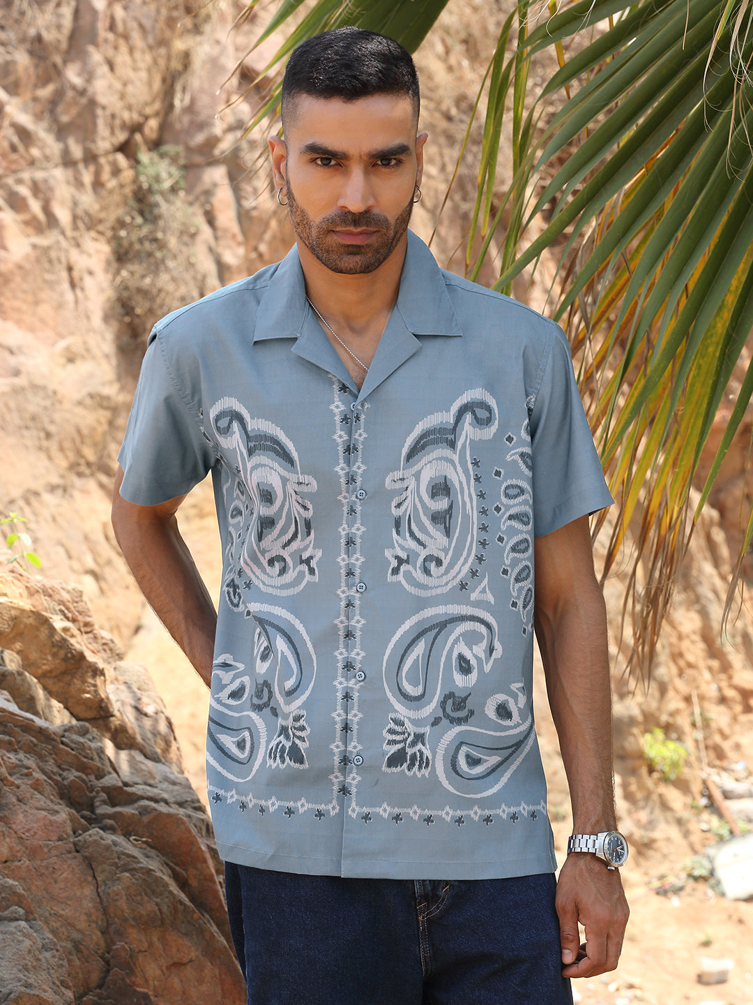 Men's Viscose Rayon Cuban Collar Tribal printed Casual Shirt