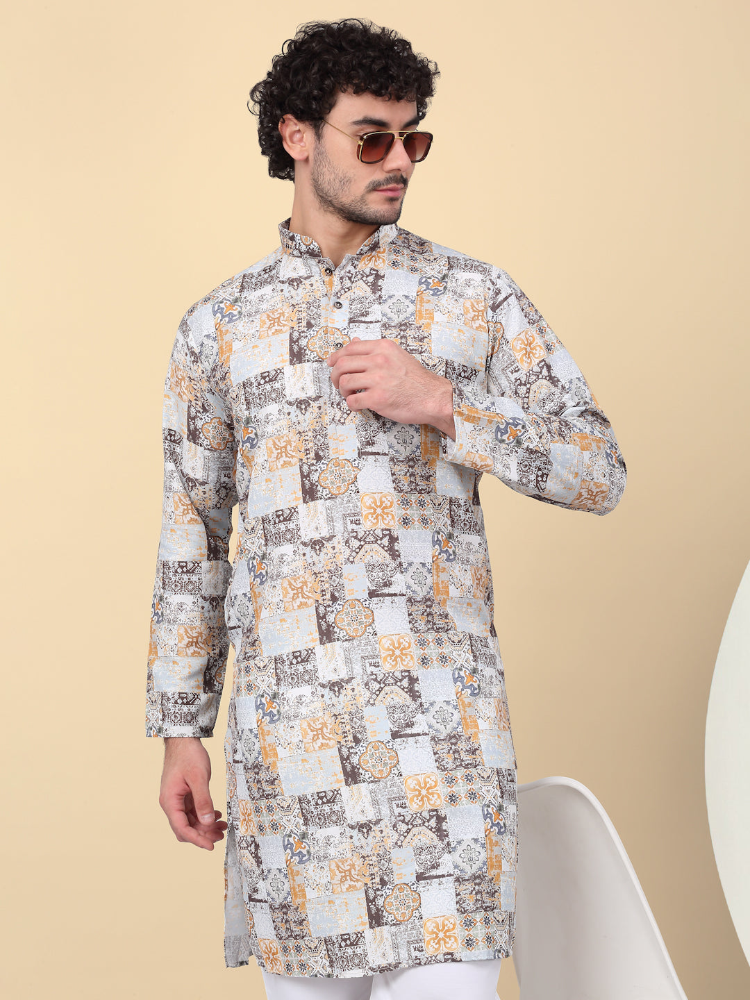 KRAFT INDIA Men's Cotton Regular Fit Abstract Printed Kurta