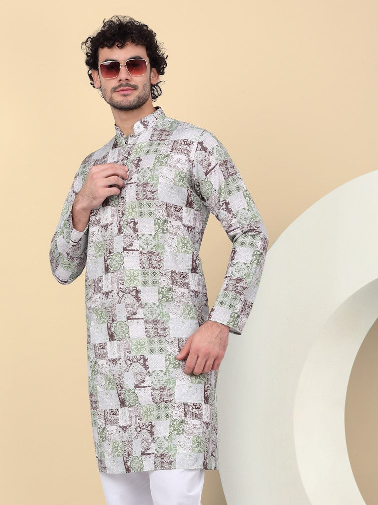 KRAFT INDIA Men's Cotton Regular Fit Abstract Printed Kurta