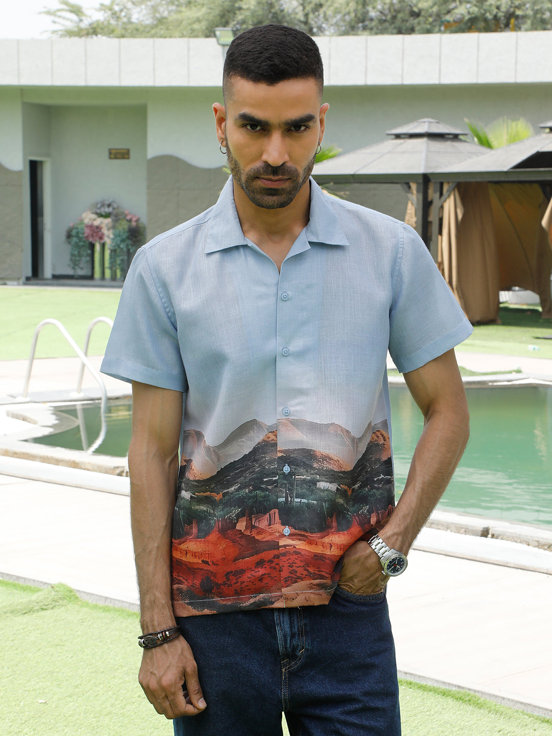 Men's Viscose Rayon Cuban Collar Tribal printed Casual Shirt