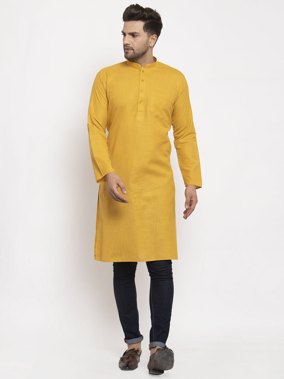 Men's Cotton Blend Solid Kurta