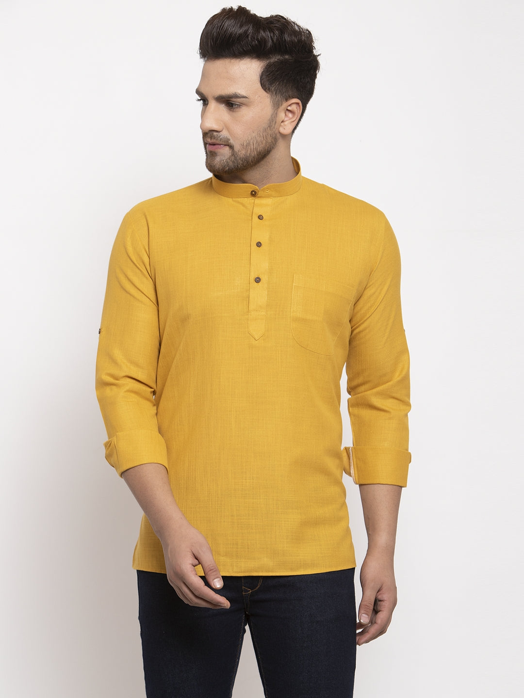 Men's Cotton Solid Waist Length Short Kurta