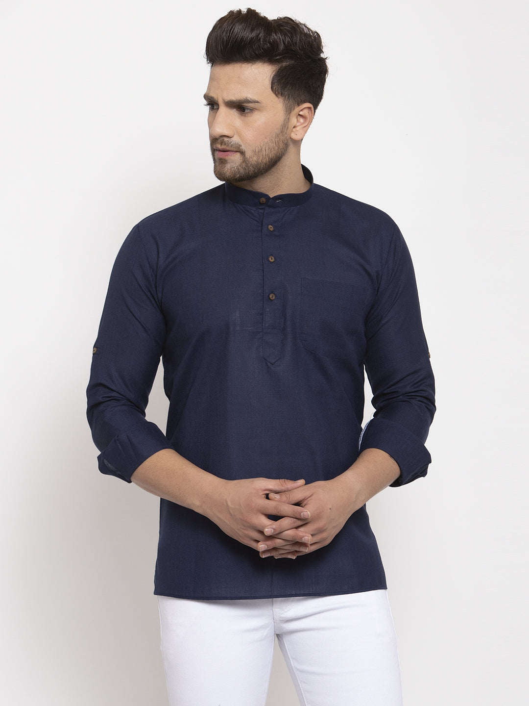 Men's Cotton Solid Waist Length Short Kurta