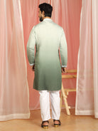 Men's Ombre Embroidered Cotton Silk Straight Kurta with Trouser Set - Mehndi