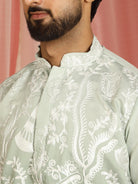 Men's Ombre Embroidered Cotton Silk Straight Kurta with Trouser Set - Mehndi