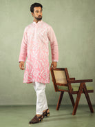 Men Ombre Embroidered Cotton Silk Kurta - Pink