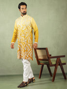 Men's Ombre Embroidered Cotton Silk Straight Kurta with Trouser Set - Yellow