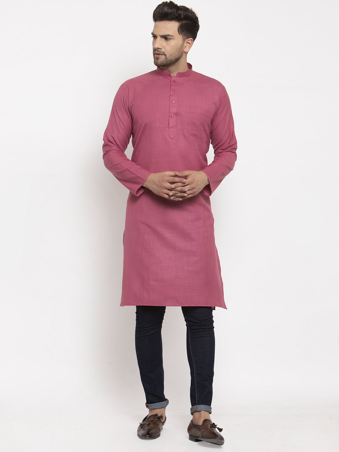 Men's Cotton Blend Solid Kurta