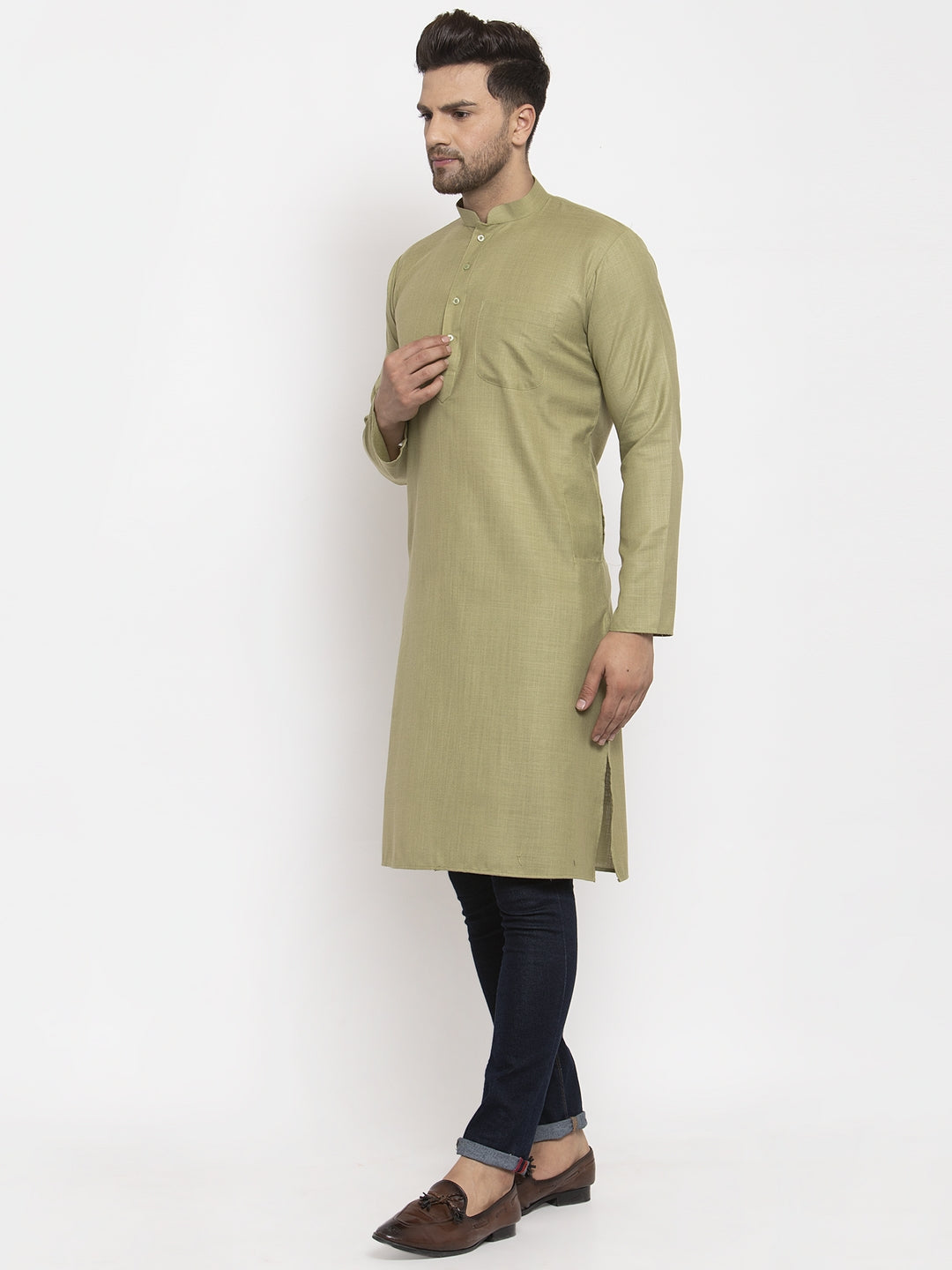 Men's Cotton Blend Solid Kurta