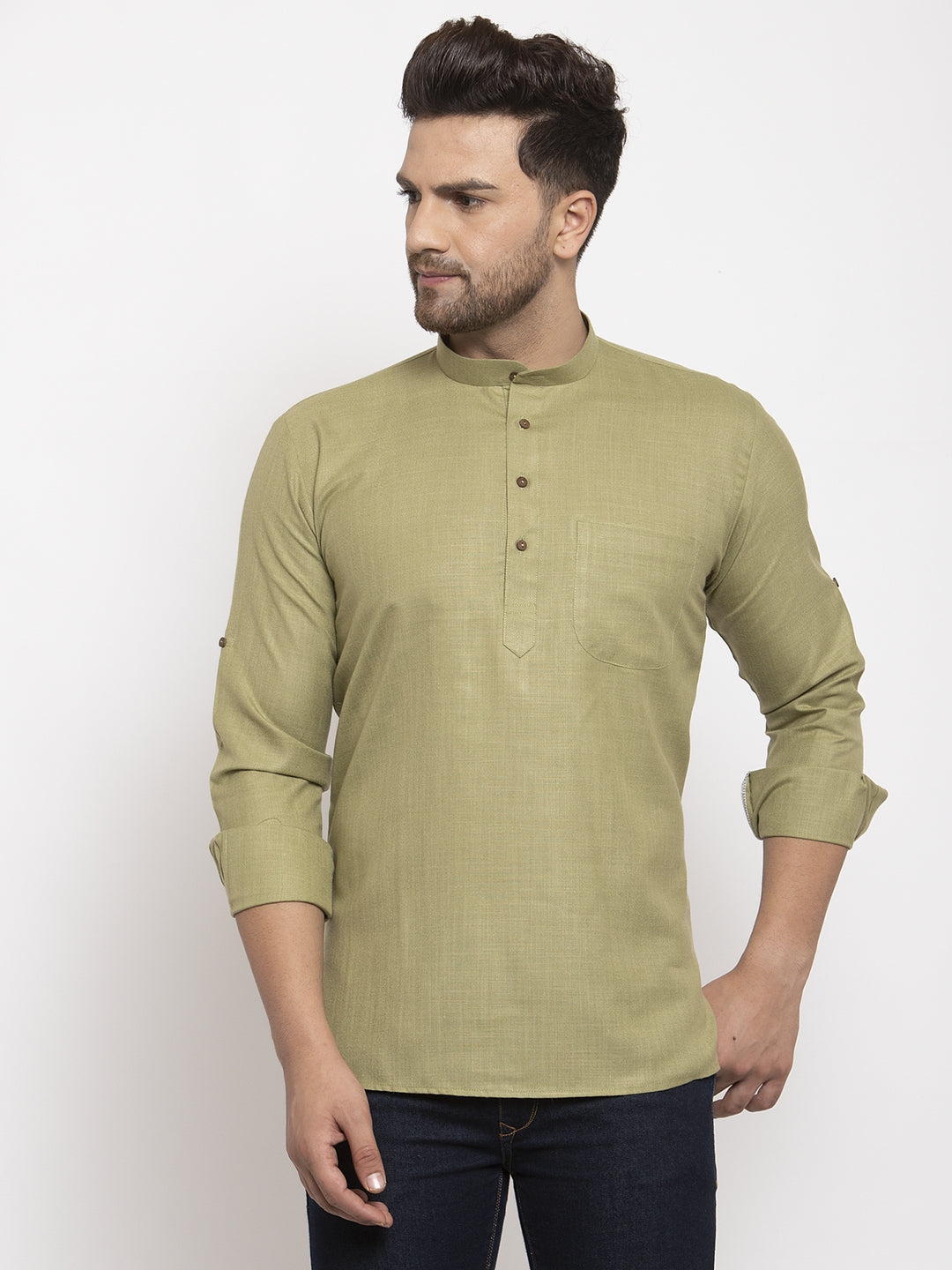 Men's Cotton Solid Waist Length Short Kurta
