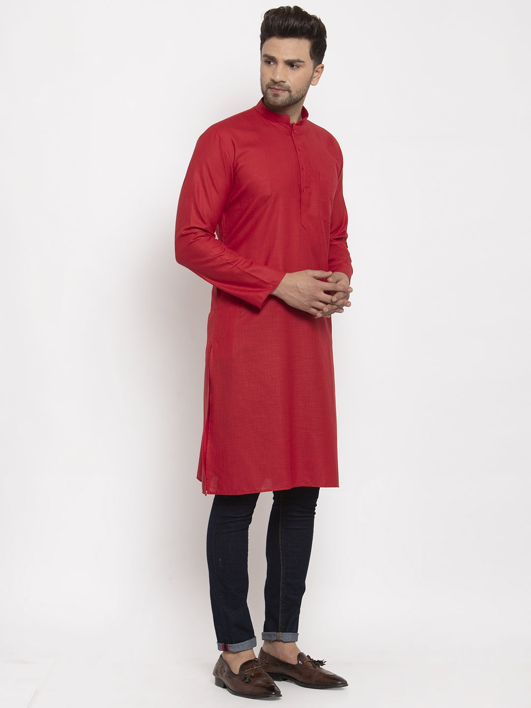 Men's Cotton Blend Solid Kurta