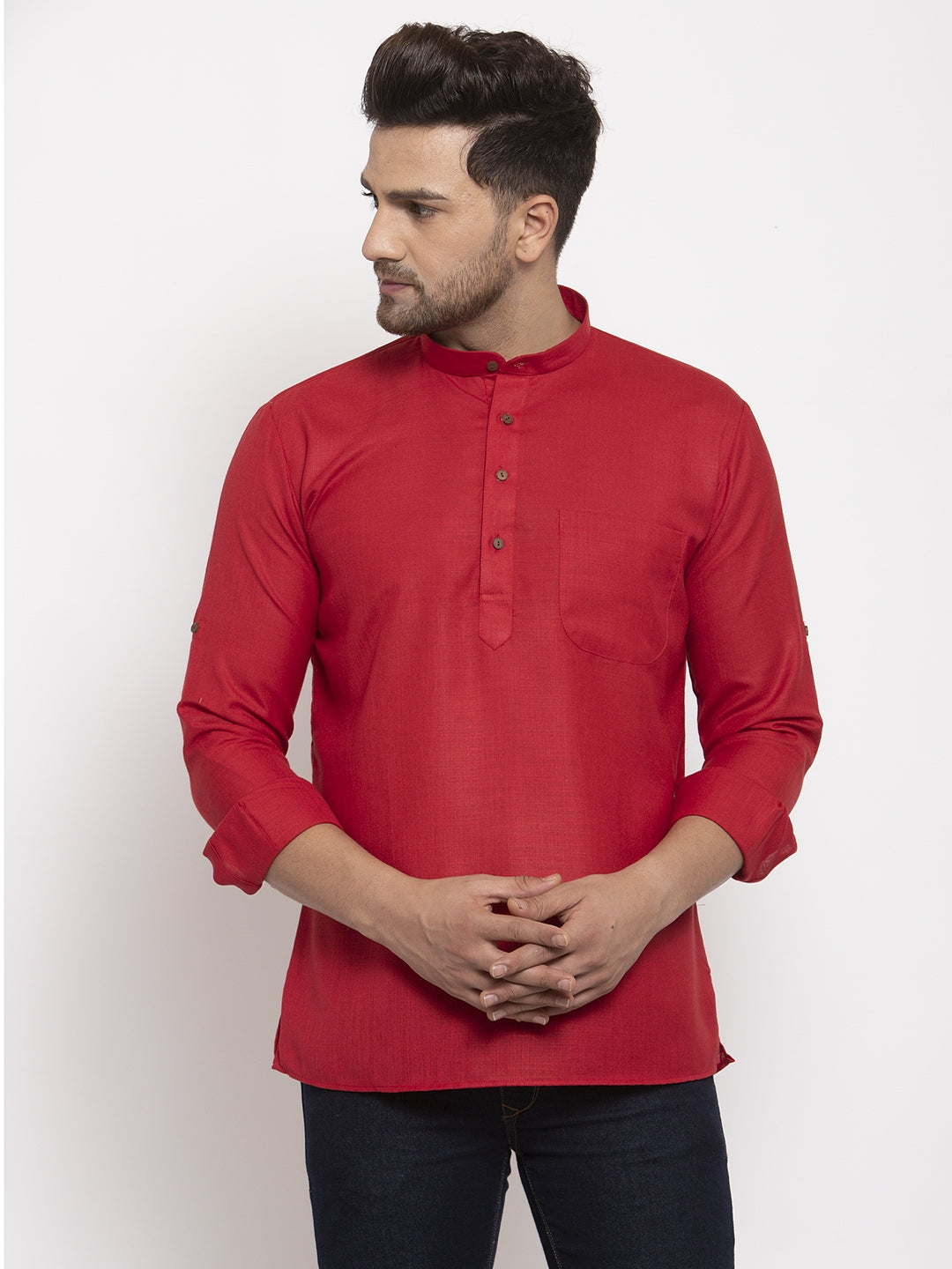 Men's Cotton Solid Waist Length Short Kurta