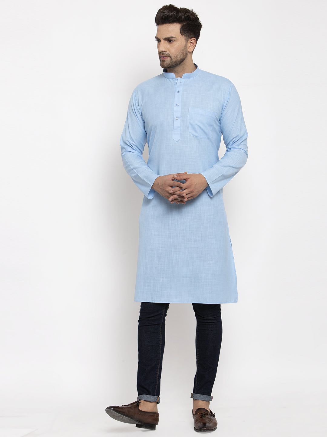 Men's Cotton Blend Solid Kurta