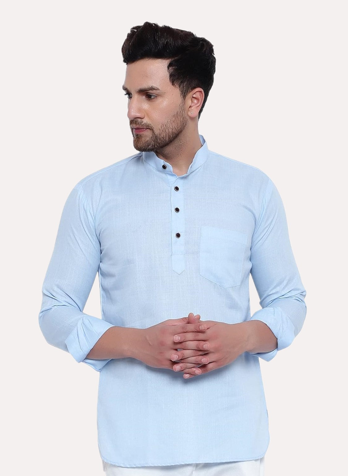 Men's Cotton Solid Waist Length Short Kurta