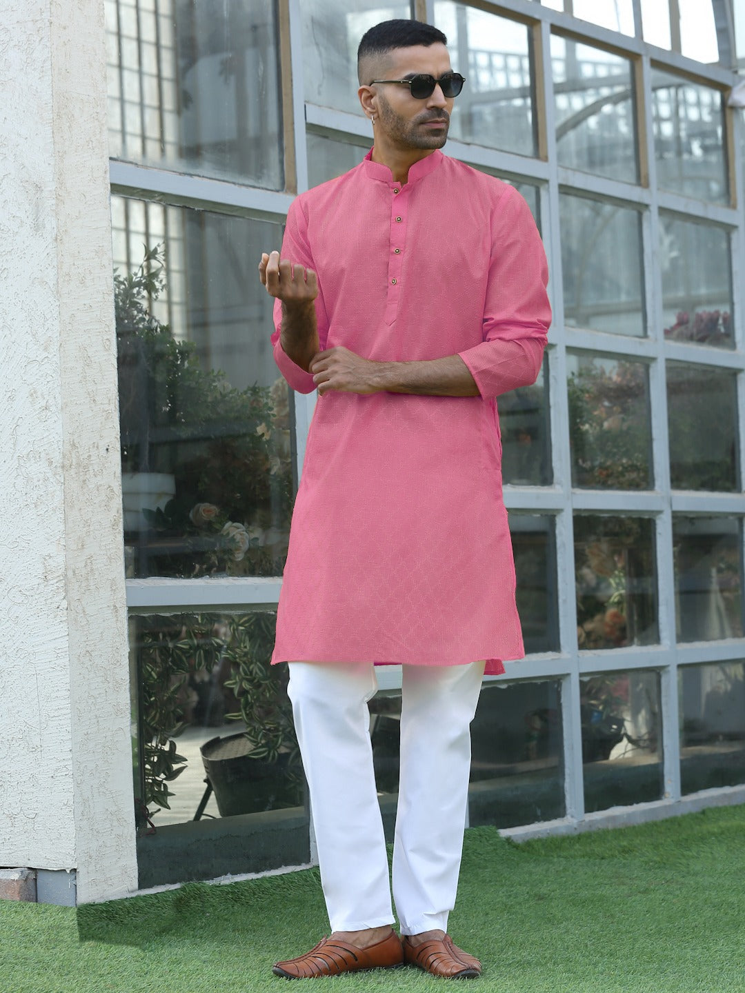Cotton blend Woven self Desing Kurta Pyjama Set