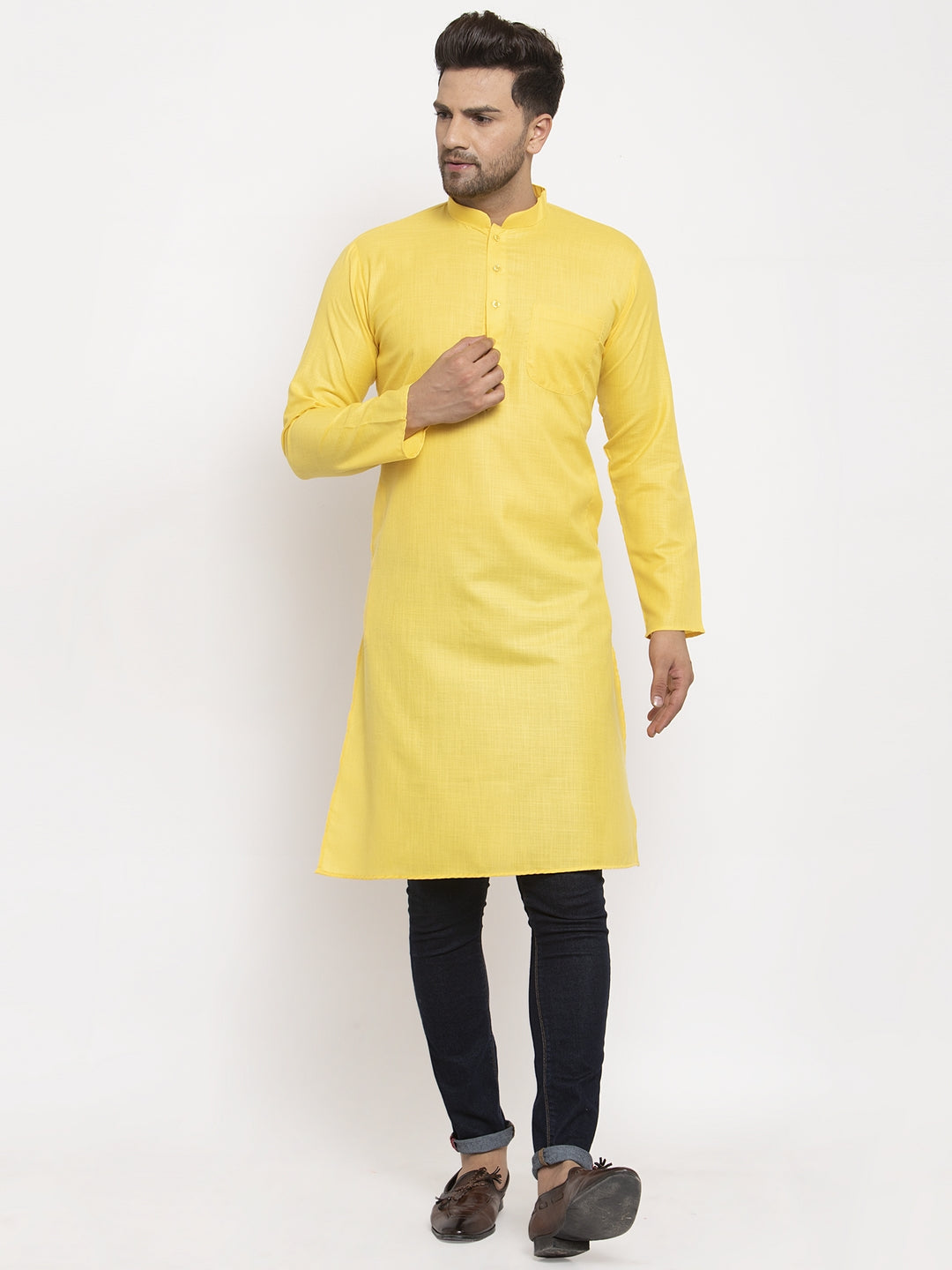 Men's Cotton Blend Solid Kurta