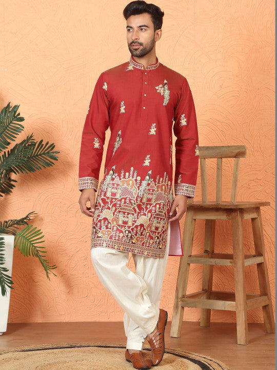 LUXE - Men Ethnic Motifs Embroidered Regular Thread Work Kurta with Salwar