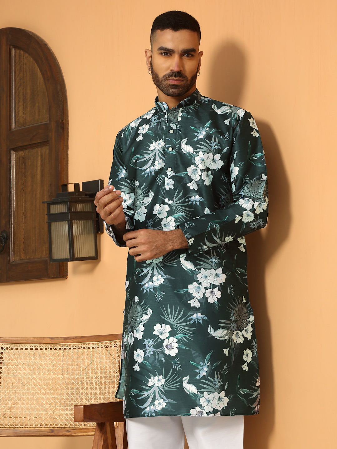 Silk Blend Floral Printed Kurta